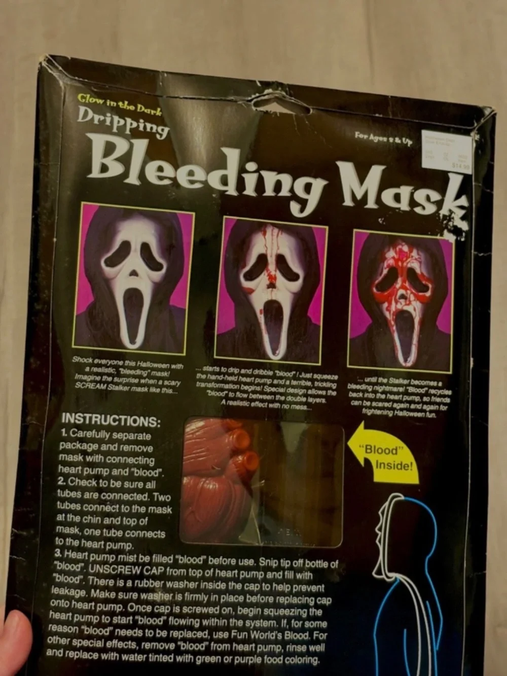 Vintage Scream Ghost Face Style Bleeding Halloween Mask w/ Blood Heart Pump NEW